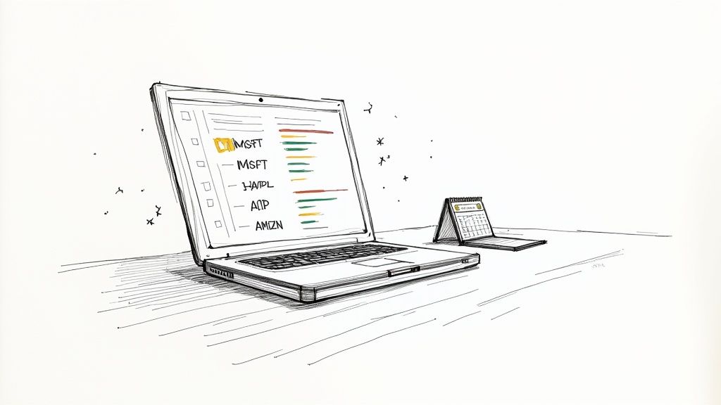 A person analyzing stock charts and data on a tablet.