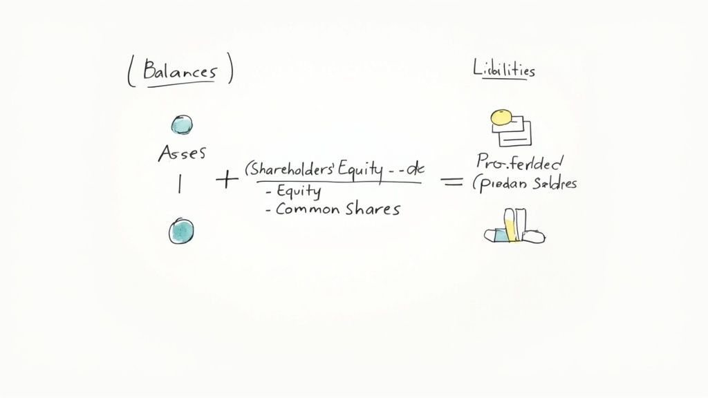 A financial document and a calculator, representing the calculation of book value per share.