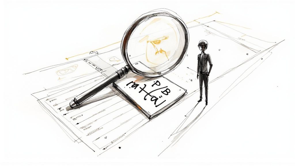 A magnifying glass hovering over financial charts, symbolizing a smart investor analyzing company data.